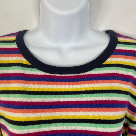 Talbots Womens Preppy Casual Wool Blend Sweater Large Rainbow Striped Pullover - Picture 2 of 8